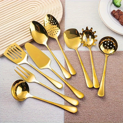 9pcs Set Ustensiles Cuisine Luxe Doré en Inox Poli Miroir .