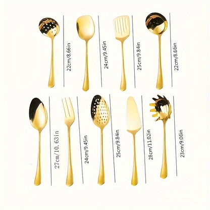9pcs Set Ustensiles Cuisine Luxe Doré en Inox Poli Miroir .