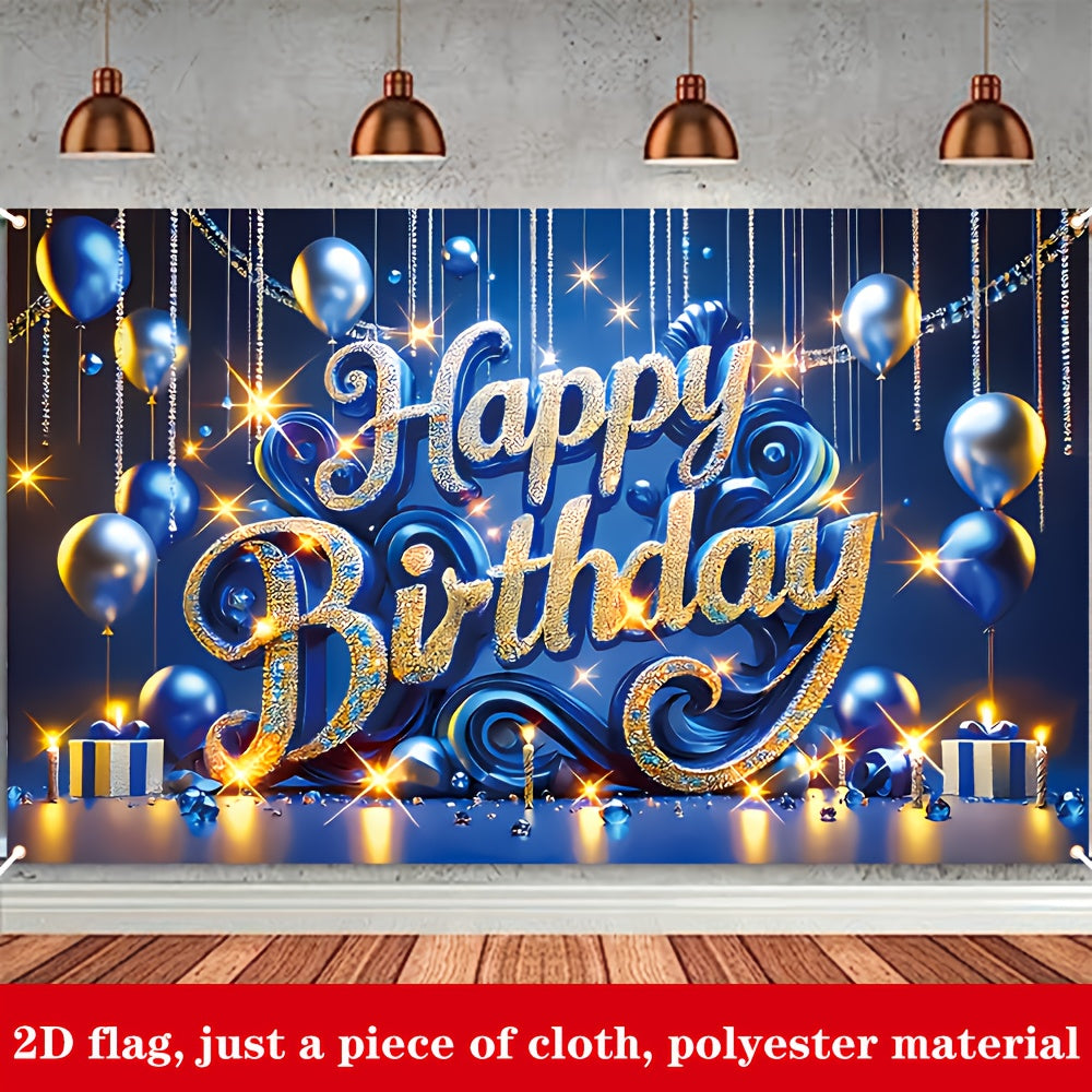 Bannière Anniversaire Bleue et Dorée – Décoration Fête en Polyester .