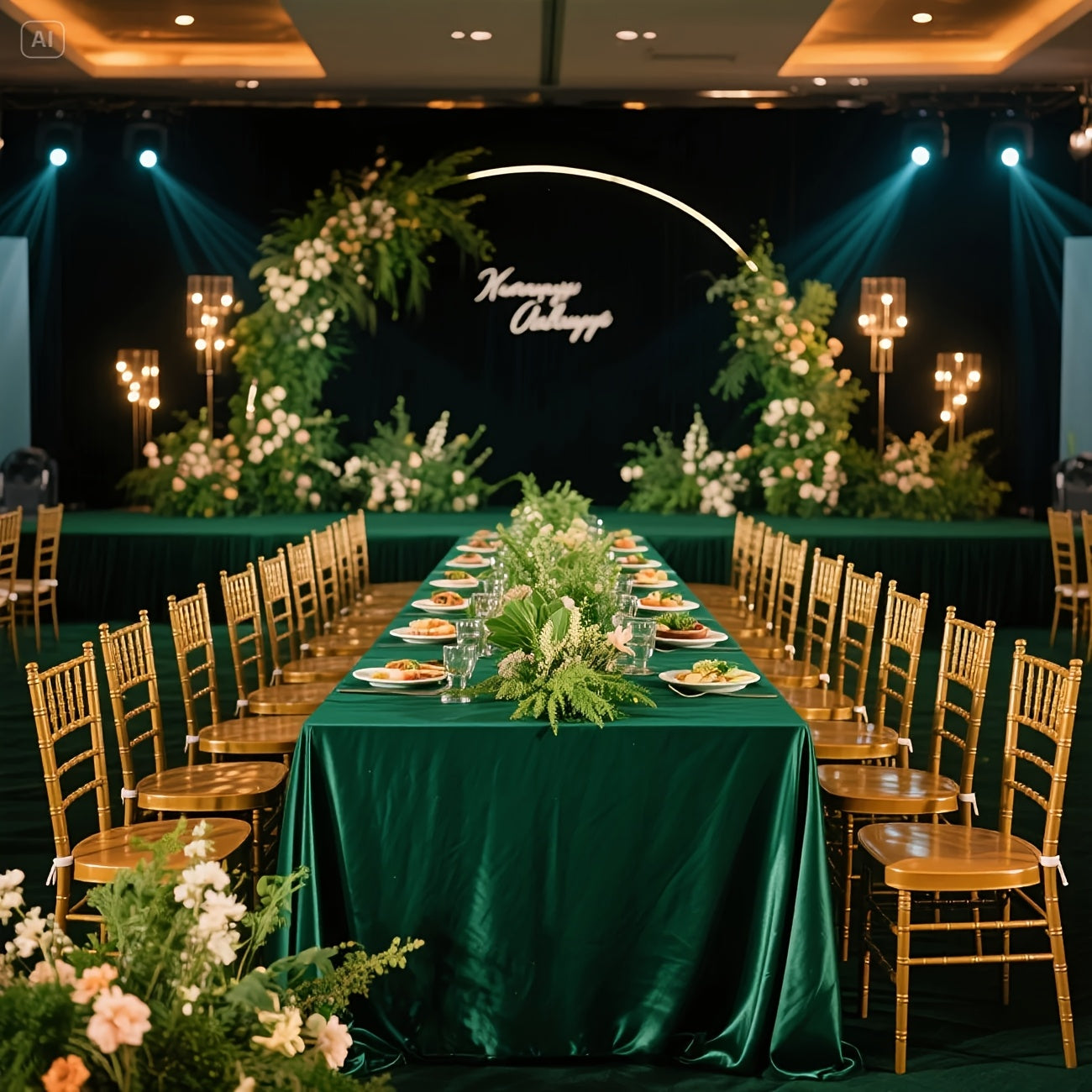 Rectangular Gold Satin Tablecloth – Elegant for Weddings and Events.