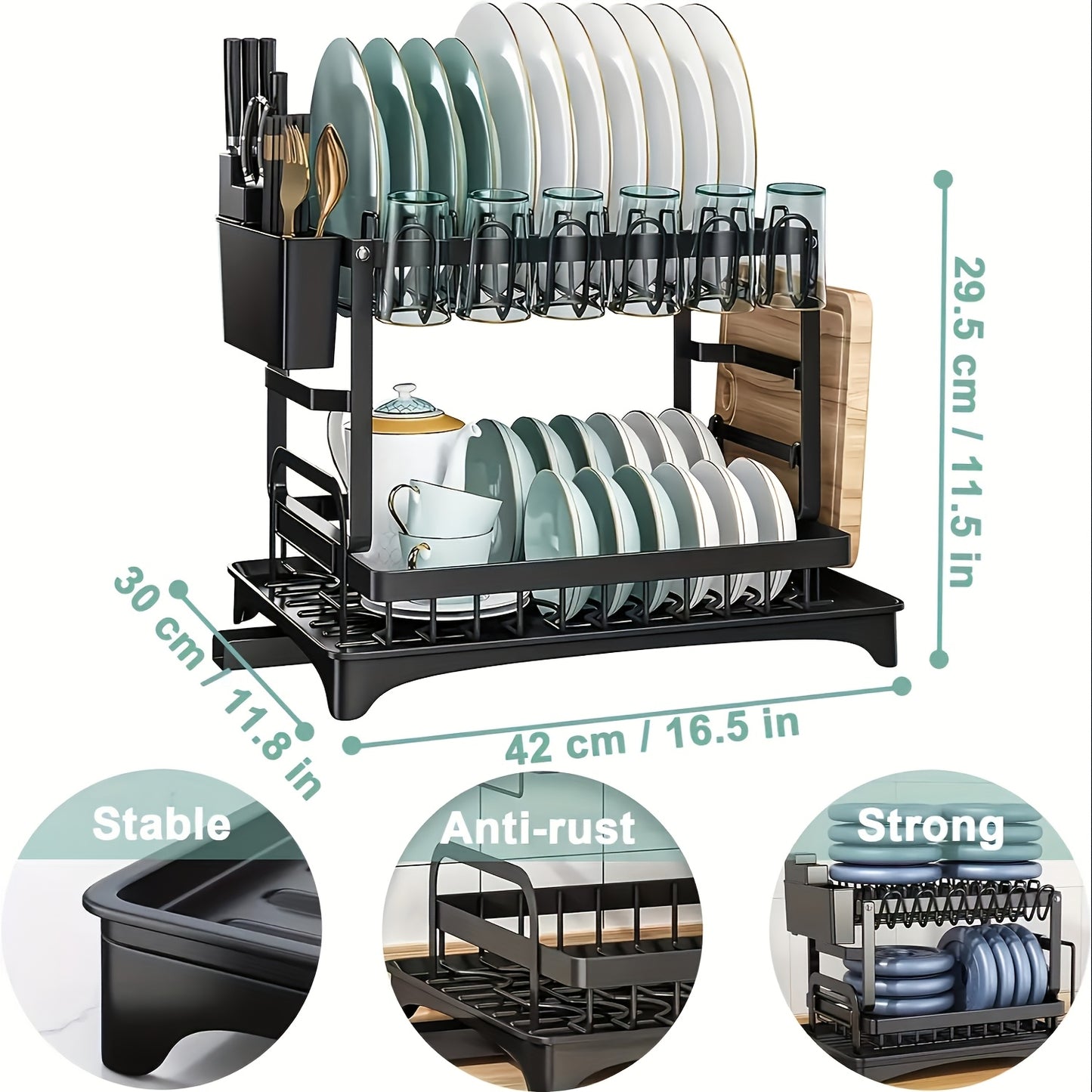 Égouttoir Vaisselle Carbone avec Égouttoir, Porte-Ustensiles et Crochets