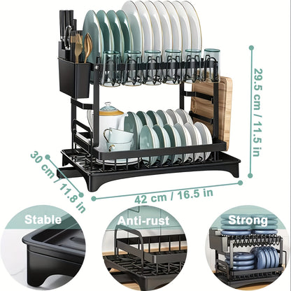 Égouttoir Vaisselle Carbone avec Égouttoir, Porte-Ustensiles et Crochets