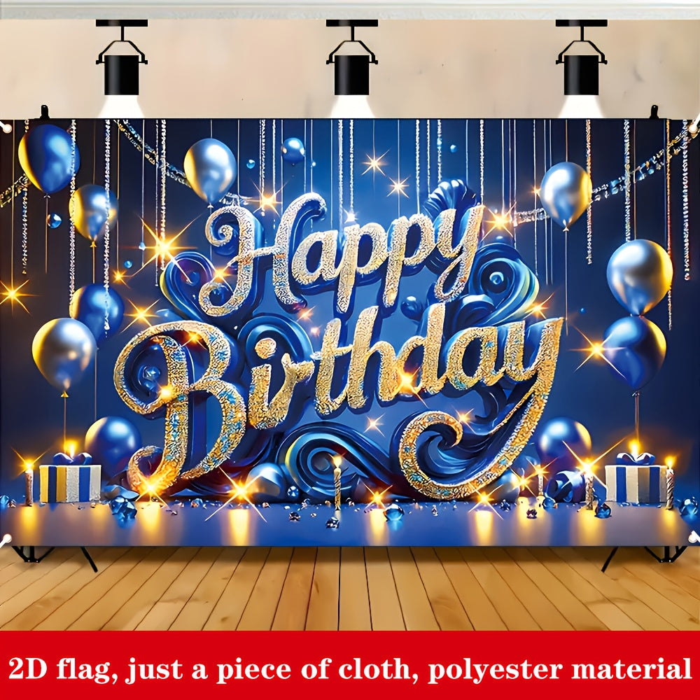 Bannière Anniversaire Bleue et Dorée – Décoration Fête en Polyester .