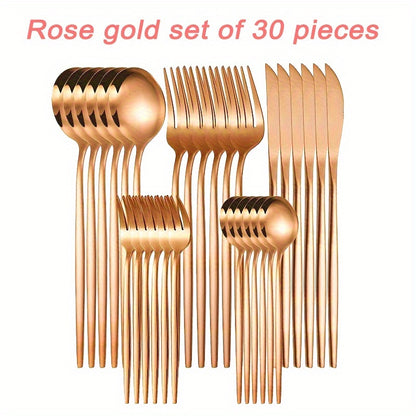 Elegant 30pcs Set Couverts Inox Doré – Couteaux, Fourchettes, Cuillères, Lavable Lave-Vaisselle .