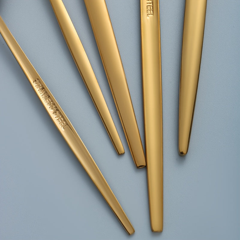 Elegant 30pcs Set Couverts Inox Doré – Couteaux, Fourchettes, Cuillères, Lavable Lave-Vaisselle .