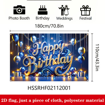 Bannière Anniversaire Bleue et Dorée – Décoration Fête en Polyester .