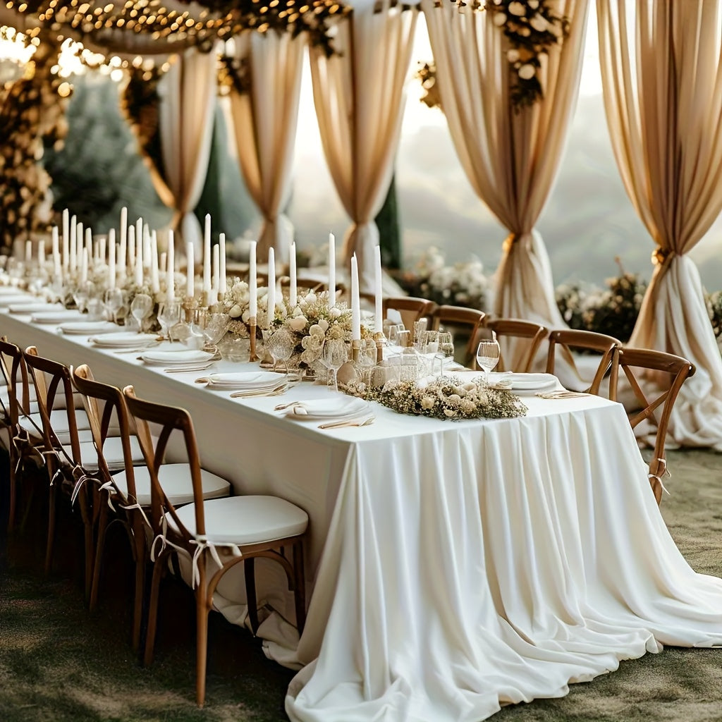 Rectangular Gold Satin Tablecloth – Elegant for Weddings and Events.