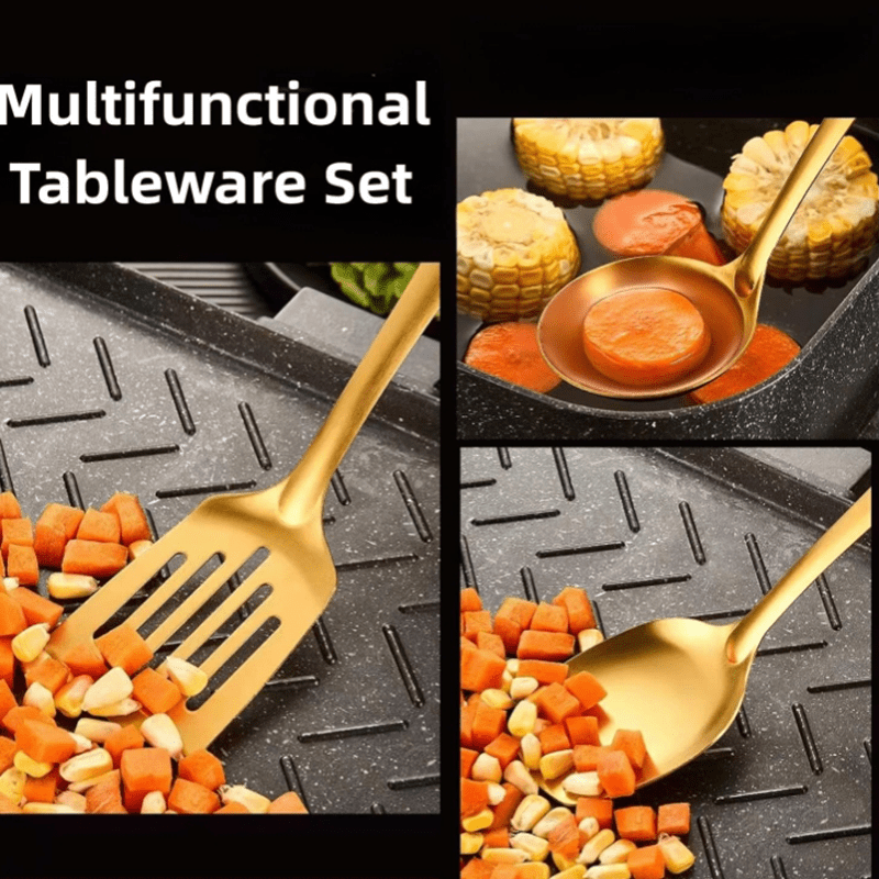 6pcs Set Ustensiles Cuisine Inox Doré – Louche, Passoire et Spatule .