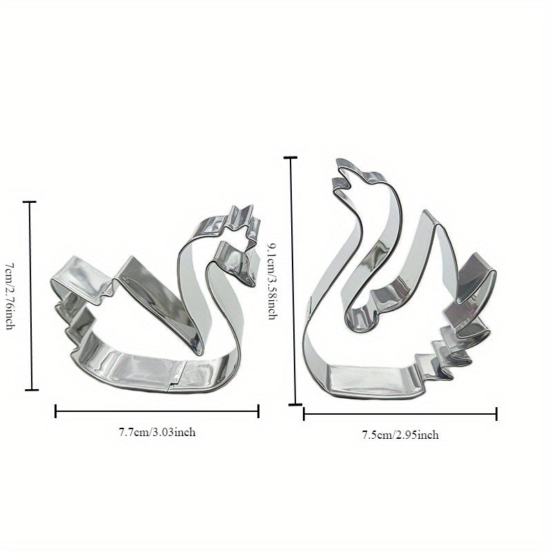2pcs Emporte-pièces Cygne et Cœur en Inox – Décoration Pâtisserie Élégante .