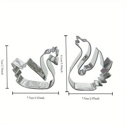 2pcs Emporte-pièces Cygne et Cœur en Inox – Décoration Pâtisserie Élégante .