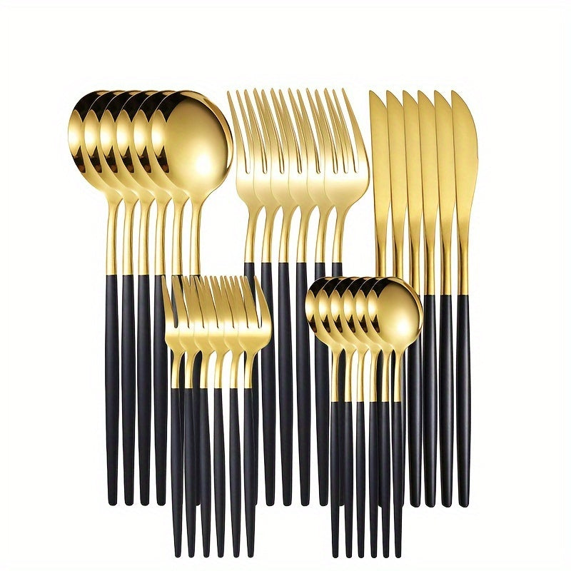 Elegant 30pcs Set Couverts Inox Doré – Couteaux, Fourchettes, Cuillères, Lavable Lave-Vaisselle .