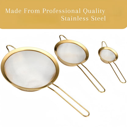 Set Tamis Inox Fins Doré Antirouille – Pour Cuisine et Pâtisserie .