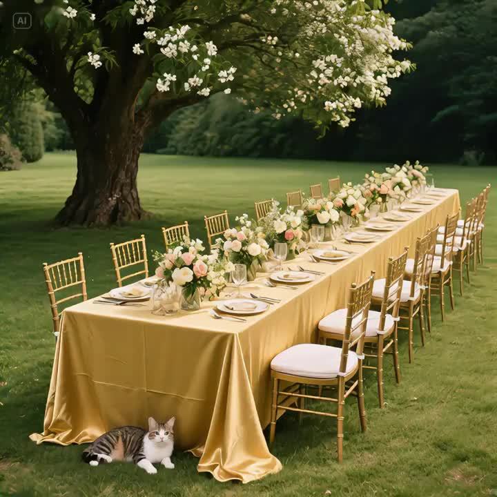 Rectangular Gold Satin Tablecloth – Elegant for Weddings and Events.