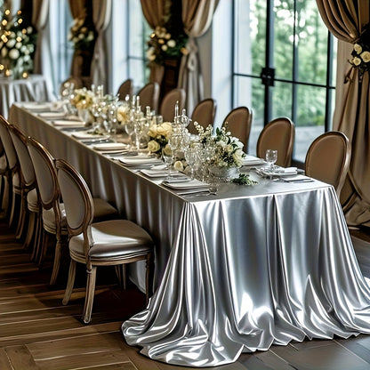 Rectangular Gold Satin Tablecloth – Elegant for Weddings and Events.