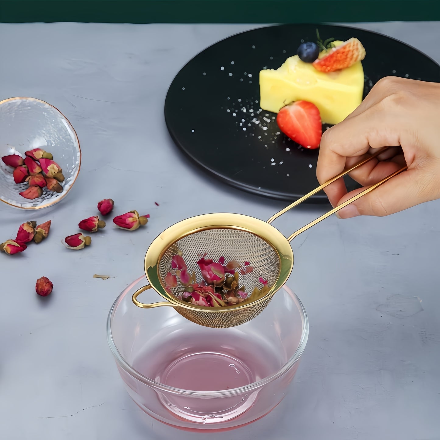 Set Tamis Inox Fins Doré Antirouille – Pour Cuisine et Pâtisserie .