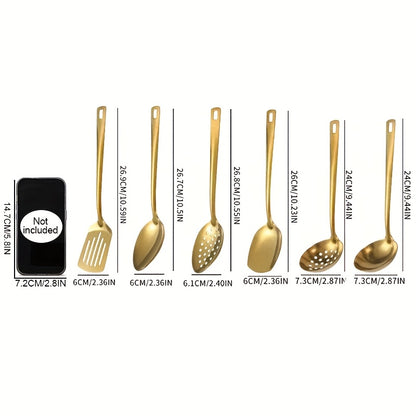 6pcs Set Ustensiles Cuisine Inox Doré – Louche, Passoire et Spatule .