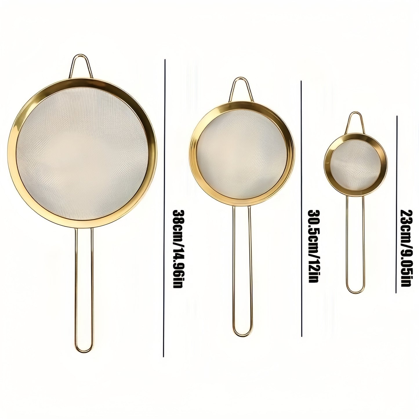 Set Tamis Inox Fins Doré Antirouille – Pour Cuisine et Pâtisserie .
