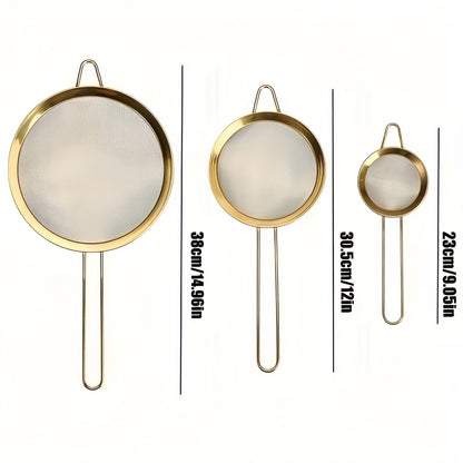 Set Tamis Inox Fins Doré Antirouille – Pour Cuisine et Pâtisserie .