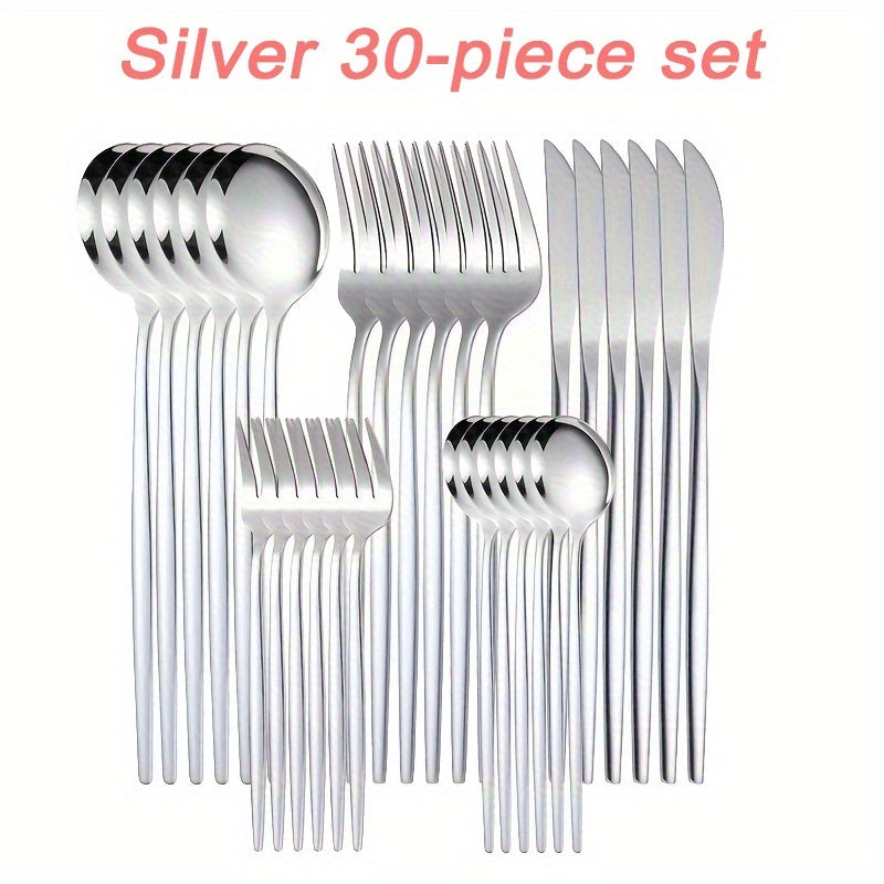 Elegant 30pcs Set Couverts Inox Doré – Couteaux, Fourchettes, Cuillères, Lavable Lave-Vaisselle .