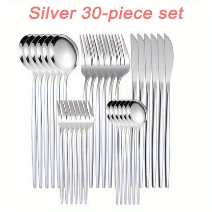 Elegant 30pcs Set Couverts Inox Doré – Couteaux, Fourchettes, Cuillères, Lavable Lave-Vaisselle .