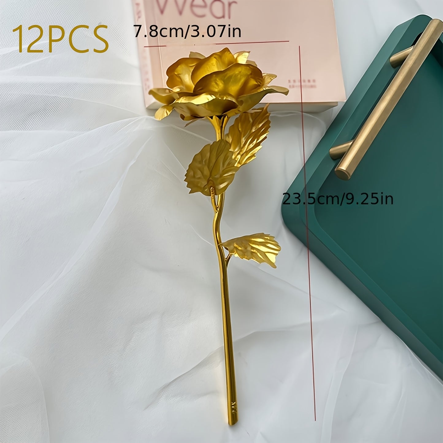 12pcs Bouquet Mariée Rose Dorée Réaliste – Décoration Fête et Maison .