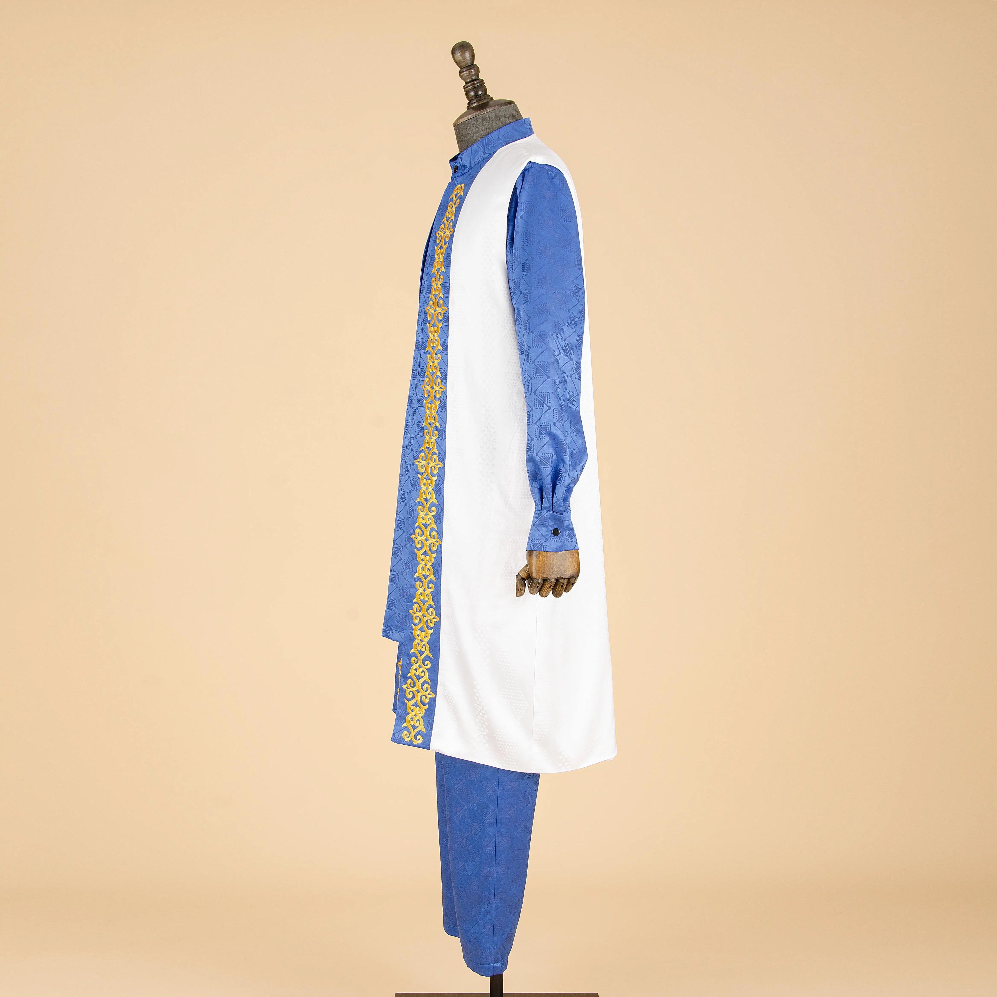 APTX Ensemble africain homme 3 pièces – Chemise et pantalon jacquard, tenue traditionnelle mariage et fête