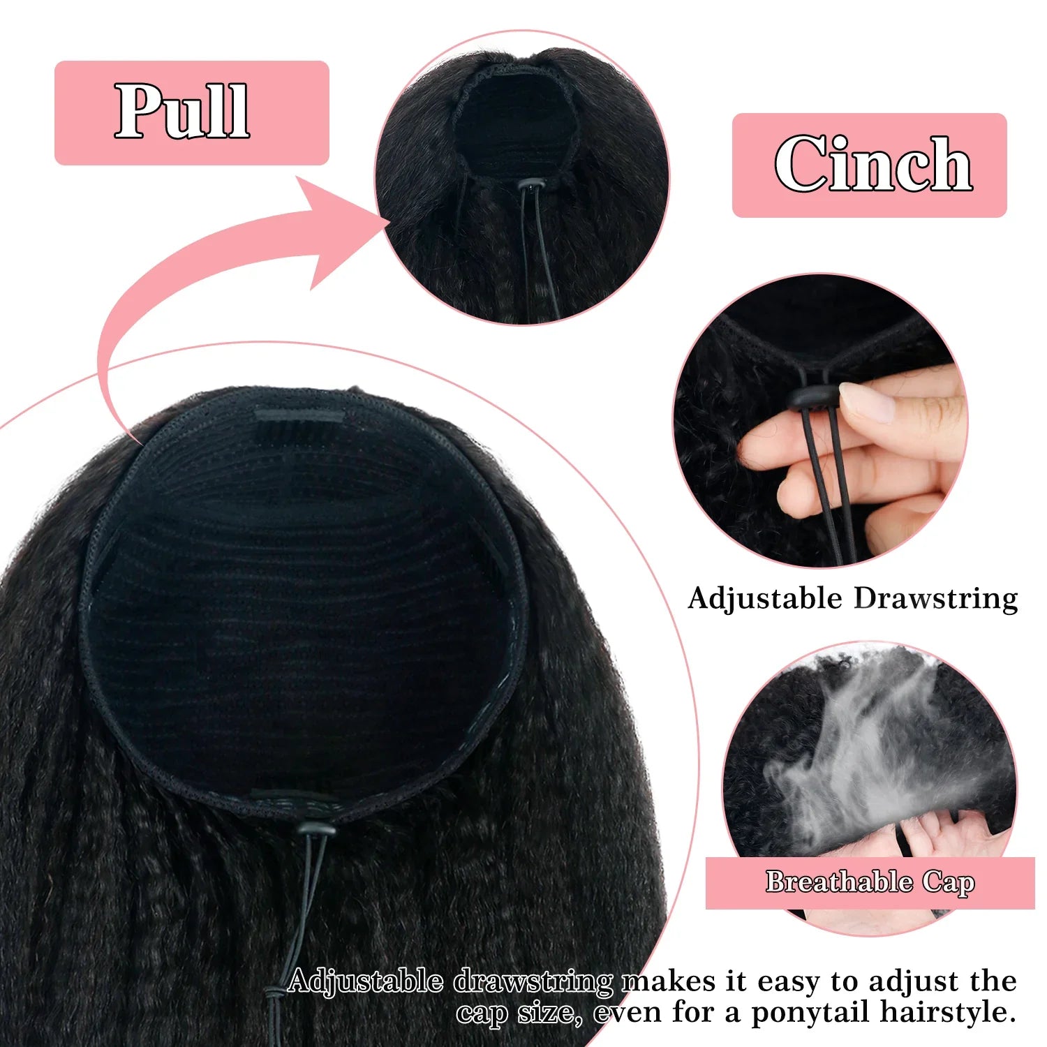 Demi-Perruque 3-en-1 Cheveux Humains Droits Crépus Sans Colle