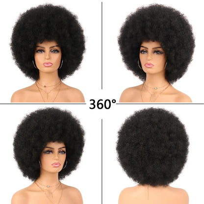 Perruques cheveux humains bouclés Afro courts avec frange – Perruques Bob naturelles, moelleuses, brésiliennes, 100% machine, densité 180%