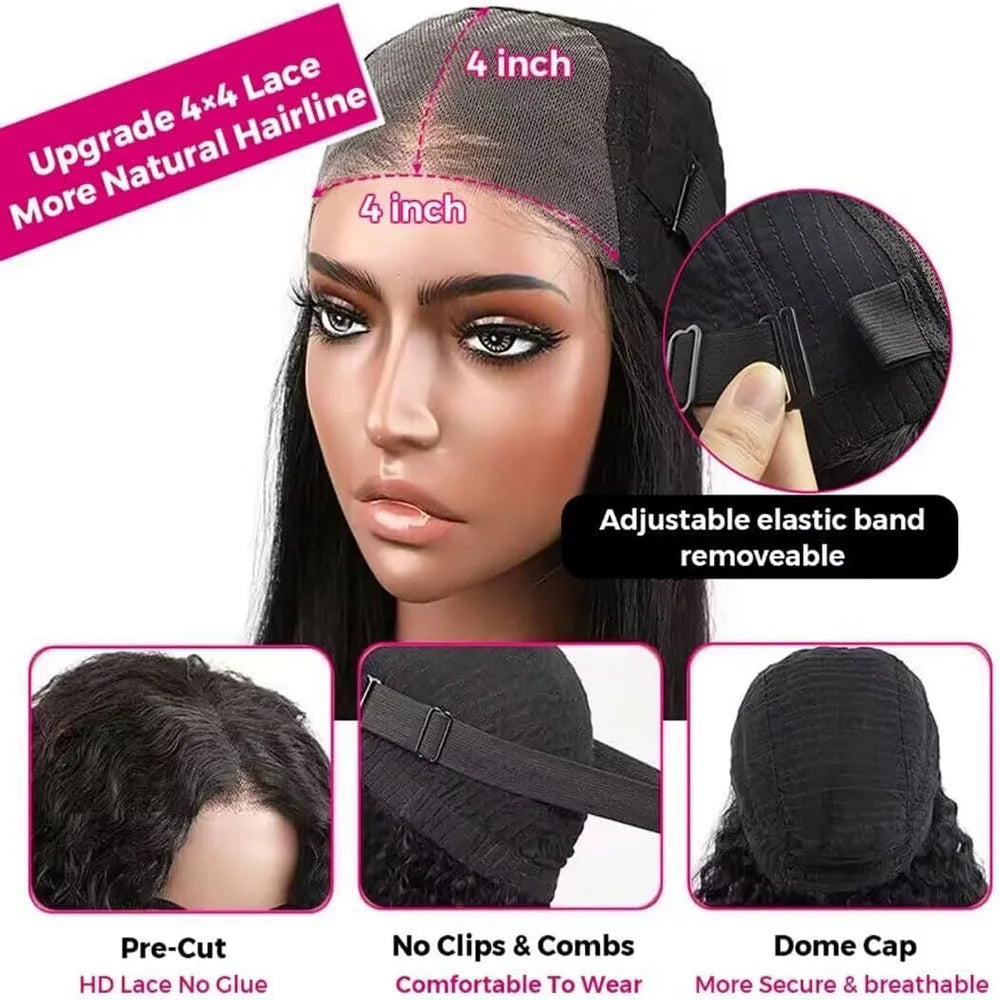 Perruques Lace Front Sans Colle Bouclés Profondes – Cheveux Humains Femme 4x4 Transparent