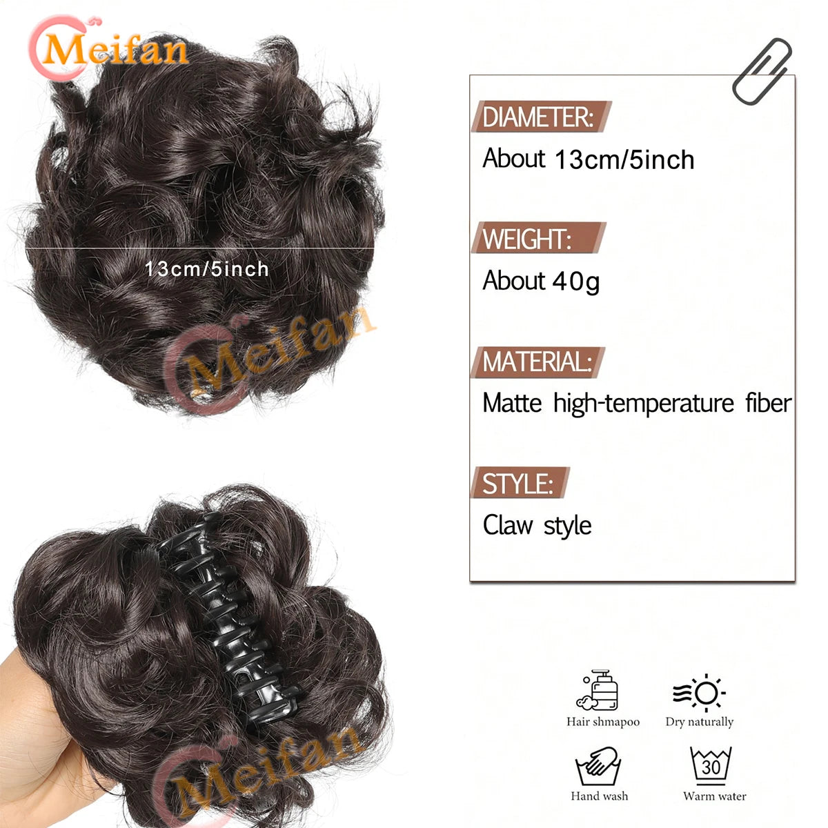 synthetic wavy bun with claw clip,