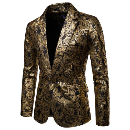 Blazer homme doré floral, décontracté, luxe, fête & affaires .