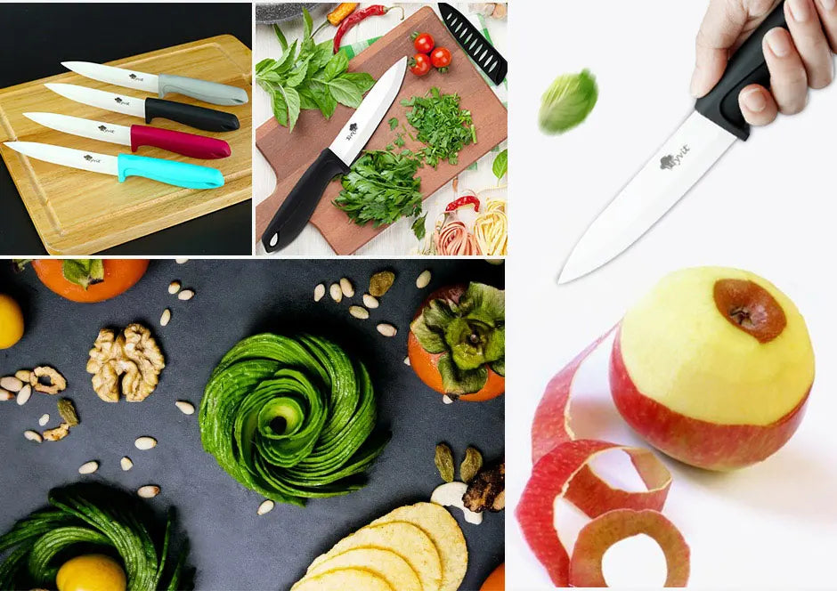 Couteau de cuisine en céramique – lame blanche, chef/viande/pain/office, poignée antidérapante colorée
