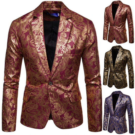 Blazer homme doré floral, décontracté, luxe, fête & affaires .