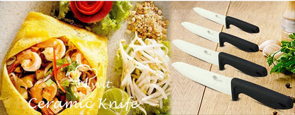 Couteau de cuisine en céramique – lame blanche, chef/viande/pain/office, poignée antidérapante colorée