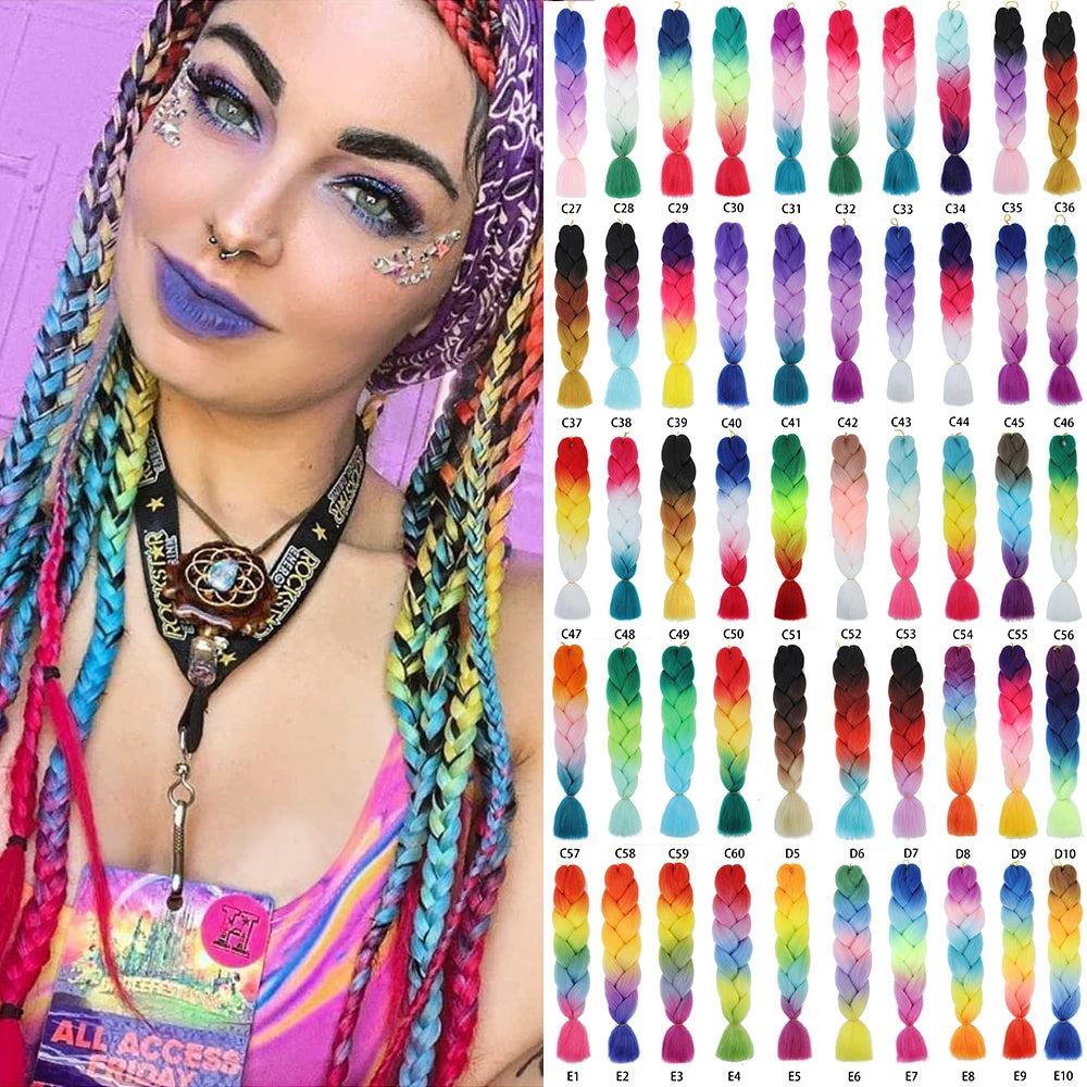 Extension cheveux tresses jumbo crochet, 24", synthétique ombré