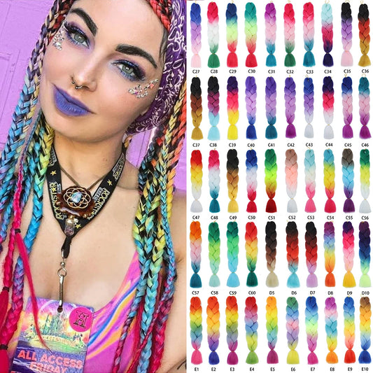 Extension cheveux tresses jumbo crochet, 24", synthétique ombré