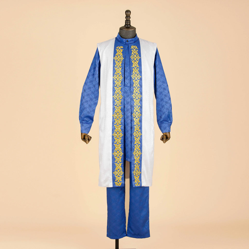 APTX Ensemble africain homme 3 pièces – Chemise et pantalon jacquard, tenue traditionnelle mariage et fête