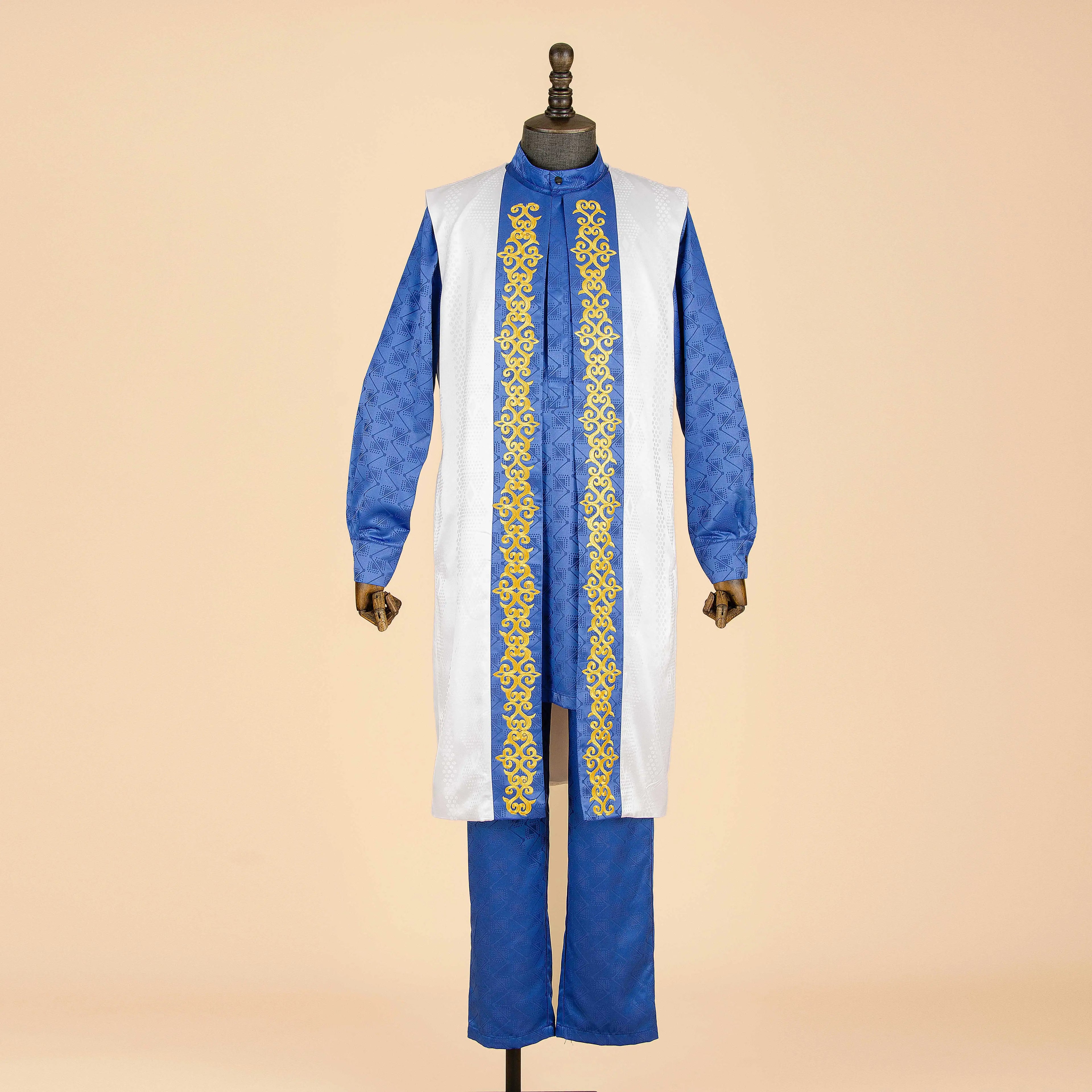 APTX Ensemble africain homme 3 pièces – Chemise et pantalon jacquard, tenue traditionnelle mariage et fête