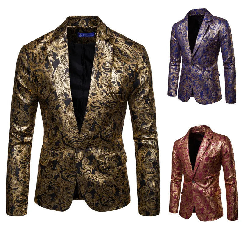 Blazer homme doré floral, décontracté, luxe, fête & affaires .
