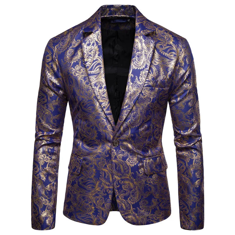 Blazer homme doré floral, décontracté, luxe, fête & affaires .