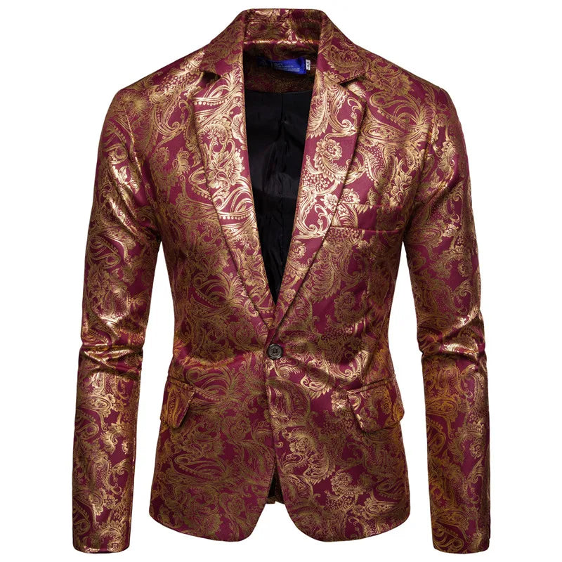 Blazer homme doré floral, décontracté, luxe, fête & affaires .