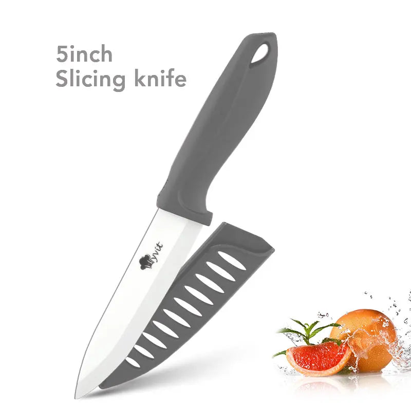 Couteau de cuisine en céramique – lame blanche, chef/viande/pain/office, poignée antidérapante colorée