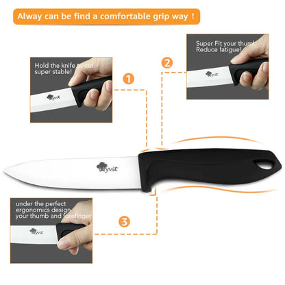 Couteau de cuisine en céramique – lame blanche, chef/viande/pain/office, poignée antidérapante colorée