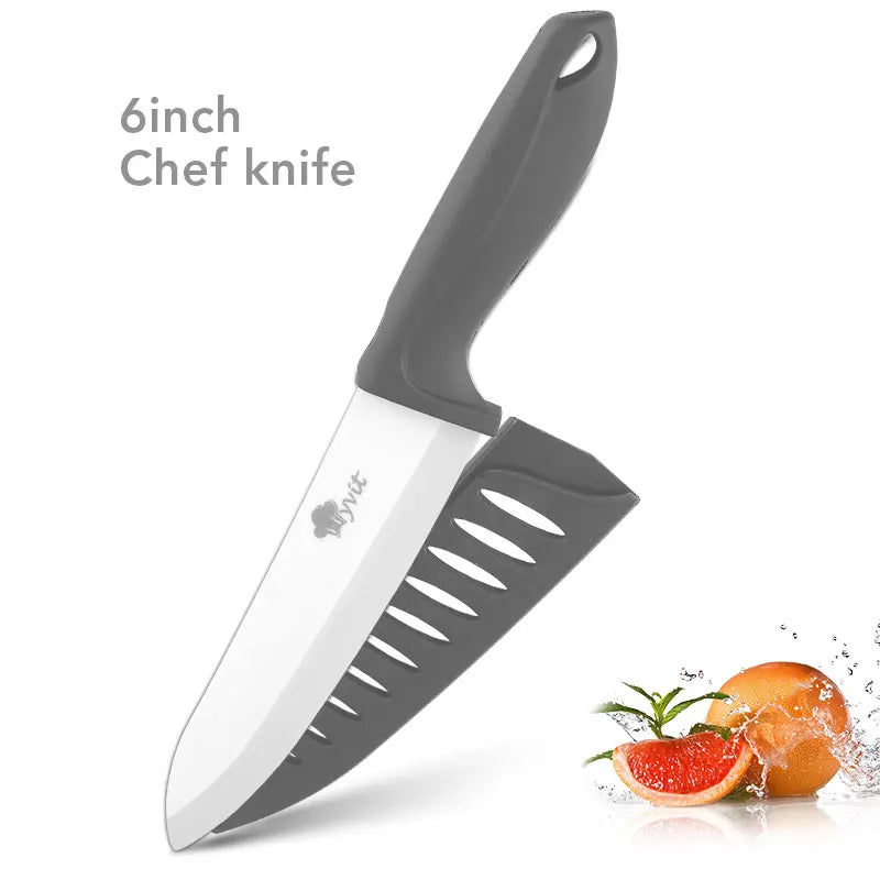 Couteau de cuisine en céramique – lame blanche, chef/viande/pain/office, poignée antidérapante colorée