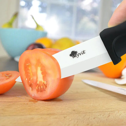 Couteau de cuisine en céramique – lame blanche, chef/viande/pain/office, poignée antidérapante colorée