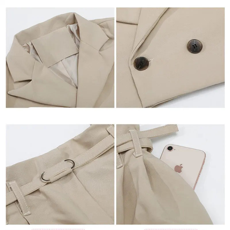 Ensemble fille ado 3 pièces : blazer, pantalon, ceinture, tenue formelle décontractée .