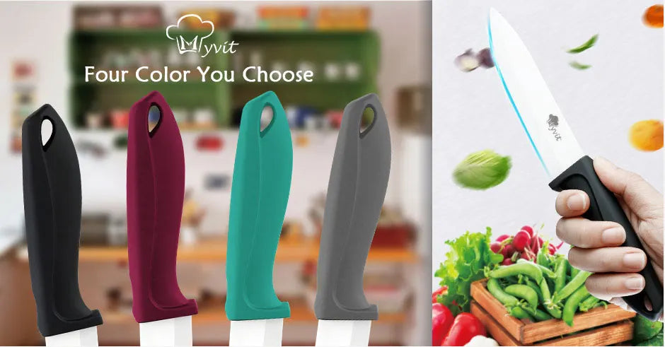 Couteau de cuisine en céramique – lame blanche, chef/viande/pain/office, poignée antidérapante colorée