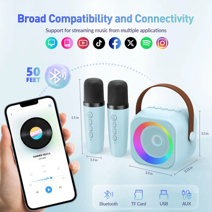 Mini machine karaoké Bluetooth enfants K12, portable avec 2 micros sans fil.