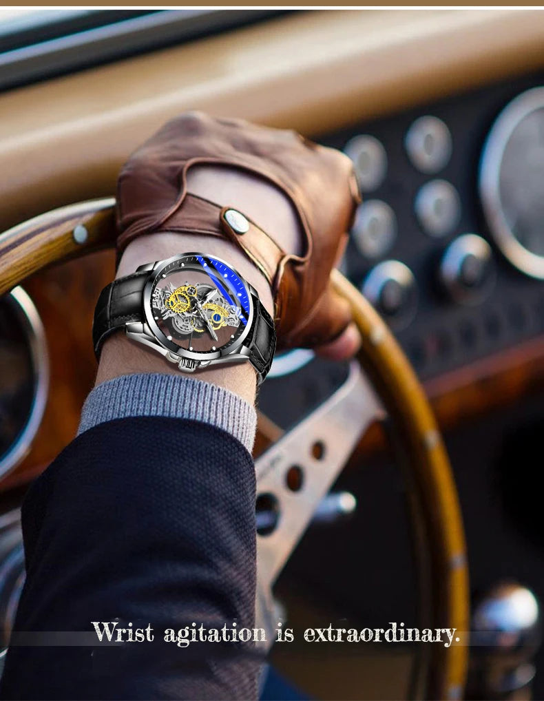 Montre homme quartz squelette doré rétro luxe .