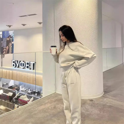 Ensemble Femme 2 Pièces – Sweat à Capuche & Pantalon de Survêtement Couleur Unie Décontracté